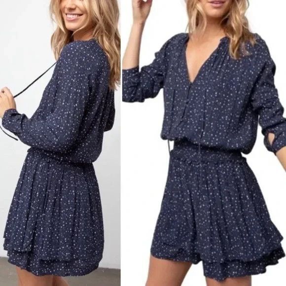Rails Jasmine Navy Nova Star Print Short Mini Dress Womens Size M Chic Preppy - Picture 1 of 16